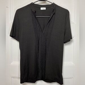 Akris Punto | Ruffle Front Split V-Neck Short Sleeve Tee Blouse Black Size 10